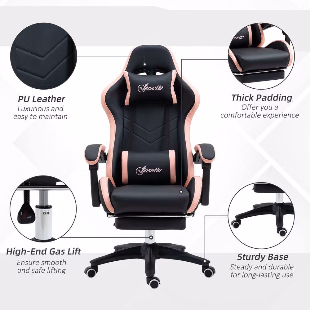 ERGOVEXA Black Synthetic Leather Computer Gaming Chair with Headrest and Armrests – 7