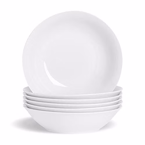 Argon Tableware White Ceramic Pasta Bowls, Set of 6, Diameter: 25.5 cm