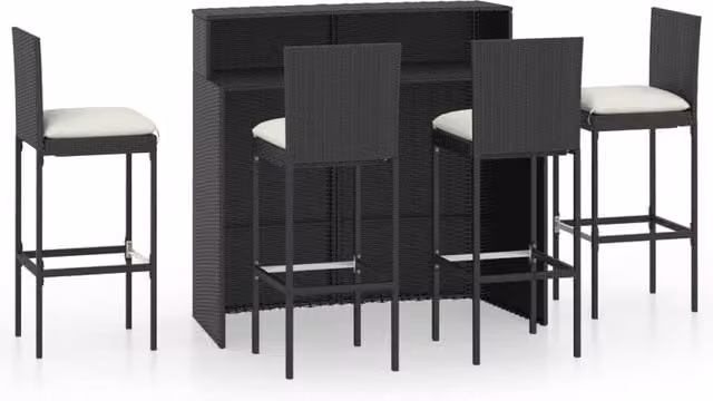 Berkfield Home 5 Piece Poly Rattan Garden Bar Set with Cushions in Black