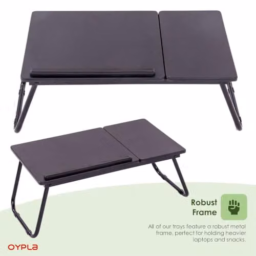 Oypla Black Portable Folding Laptop Desk with Tilting Top and Metal Frame – 4
