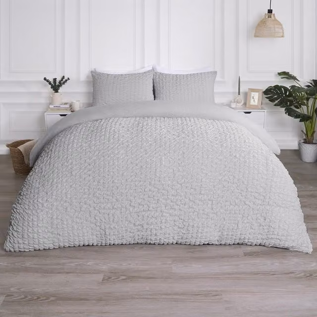 OHS Geo Seersucker Duvet Set in Grey, 140 x 200 cm