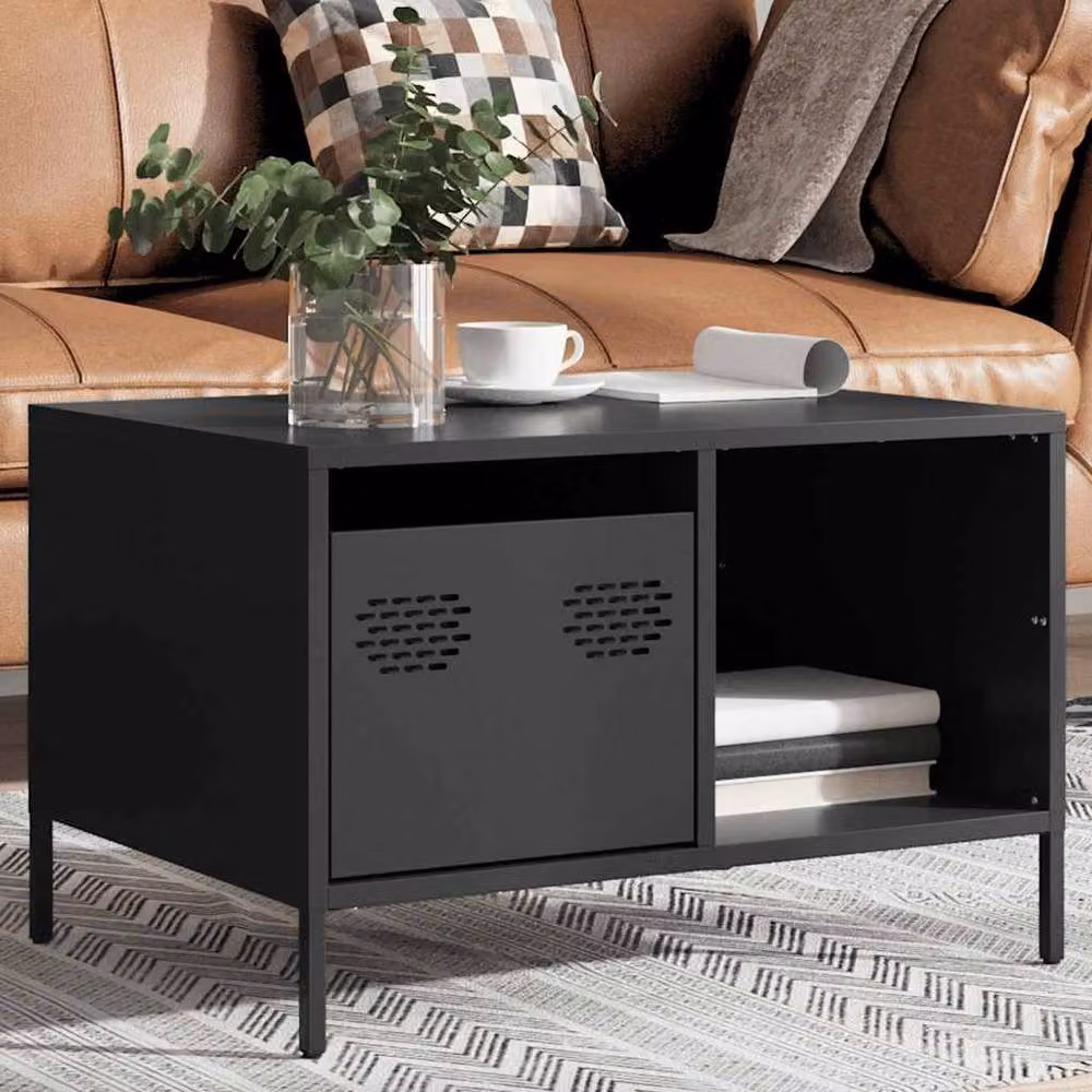 Berkfield Home Black Industrial Coffee Table in Matt Metal, W: 68.5 cm, D: 50 cm, H: 43.5 cm – 4