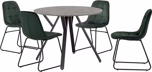 Seconique Athens Round Dining Set with 4 Lukas Chairs in Concrete and Green