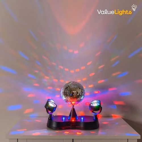 ValueLights Rotating LED Disco Ball Colour Changing Spotlight Table Lamp, Multicolour and Silver USB Plug-in DJ Party Light – 4