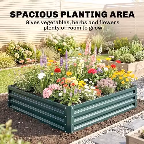 Outsunny Metal Raised Garden Bed for Vegetables and Flowers, Green, W/D/H: 120 x 120 x 30 cm – 5