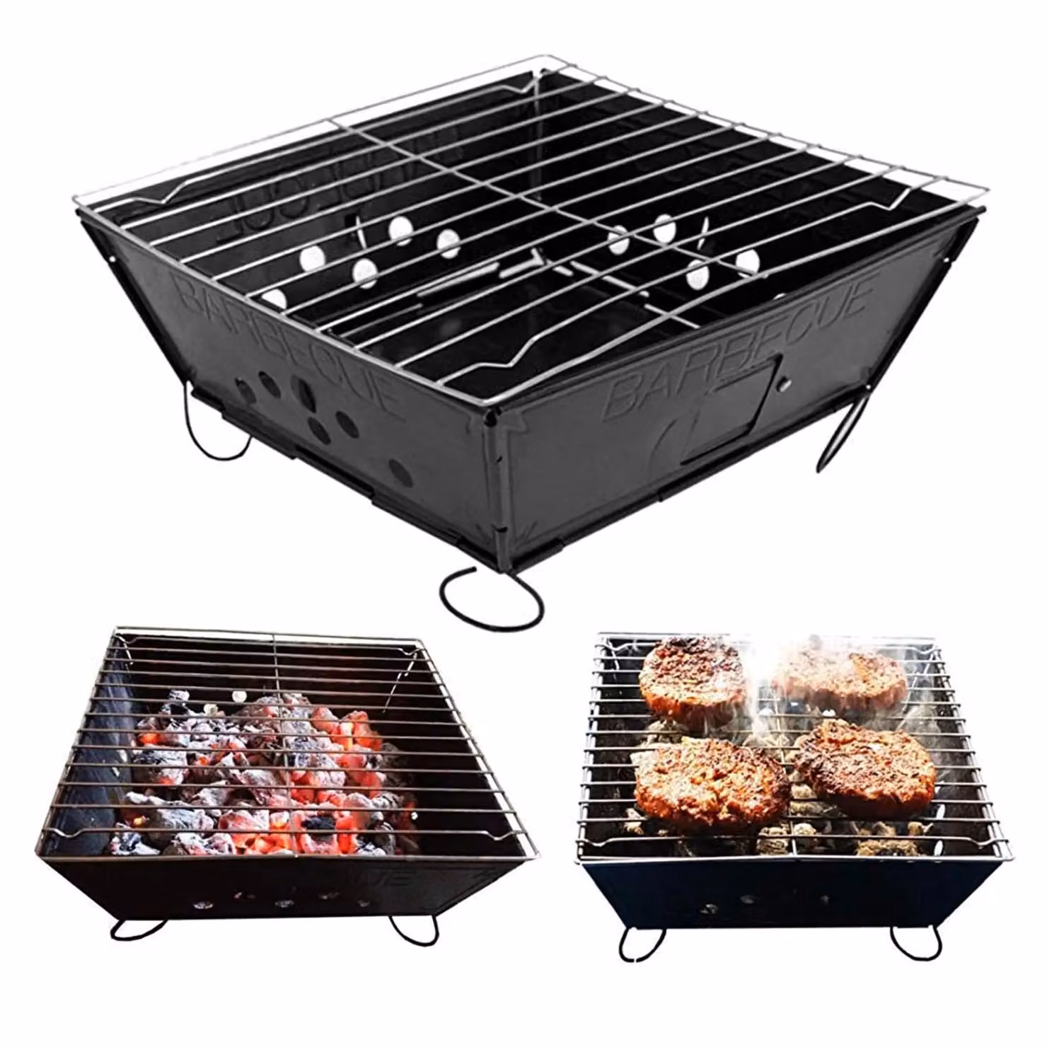 Monstershop Portable Folding BBQ in Black with 700g Oak Wood Smoking Chips – 5