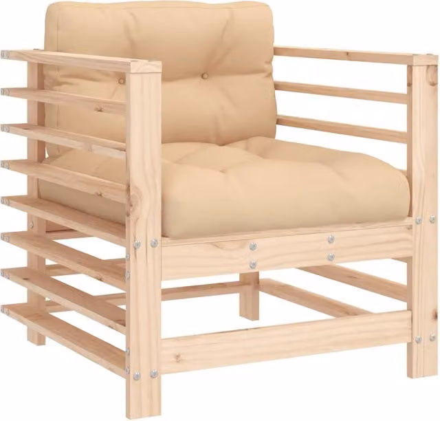 Berkfield Home Beautiful Garden Chairs with Cushions, Set of 2, Solid Pine Wood in Light Tan and Beige, W/D/H: 63.5 x 63.5 x 60 cm
