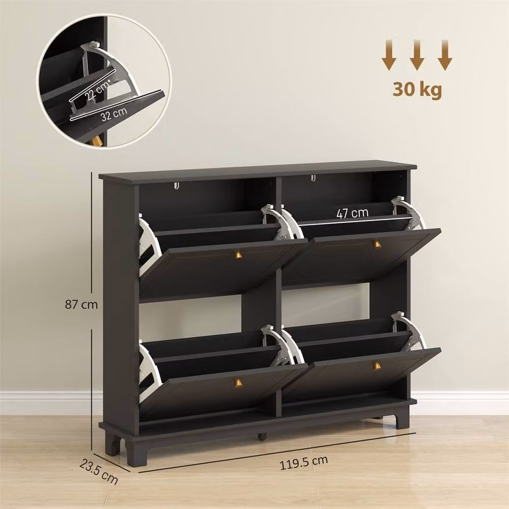 Nordara Minimalist Black Matt Shoe Storage Cabinet with Tilting Compartments W: 100 cm, H: 80 cm – 2