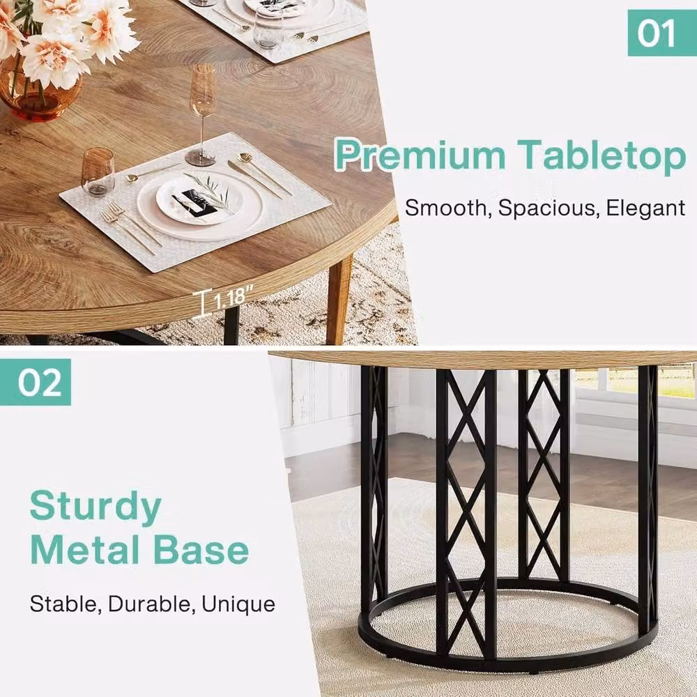 VOGREX Industrial Round Dining Table in Beige, Diameter: 120 cm, Height: 75 cm – 4