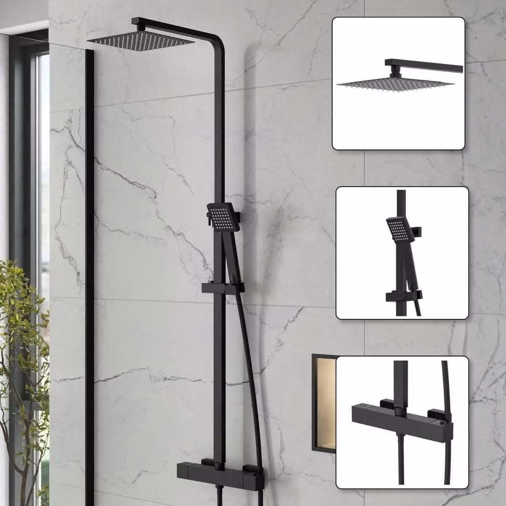 SPETLEK Thermostatic Single Lever Rainfall Shower Set in Matt Black, W: 100 cm x D: 40 cm – 3