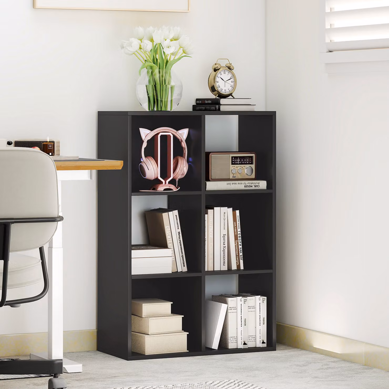HOMCOM 6-Cube Modern Bookshelf in Black – 2