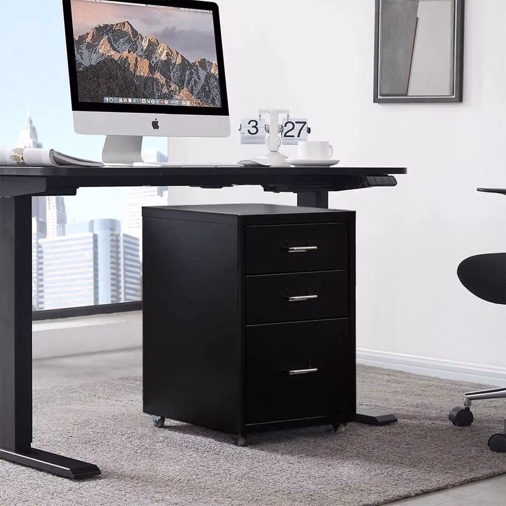 KORVIXA Black Metal Office Filing Cabinet and Storage Cupboard on Castors W/D/H: 100 x 100 x 100 cm – 4