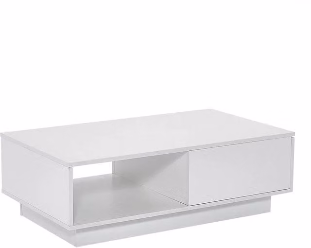 KORVIXA Modern Square Coffee Table in White with Storage Drawer and Shelf, W: 100 cm x D: 100 cm – 1