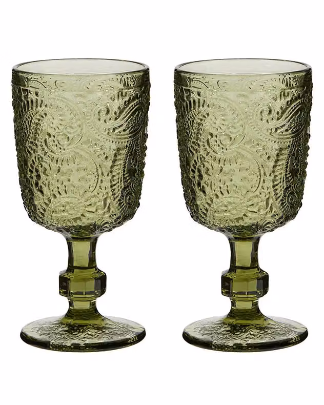 Dibor Set of 2 Green Luxury Glass Wine Goblets, 300ml per glass – 2