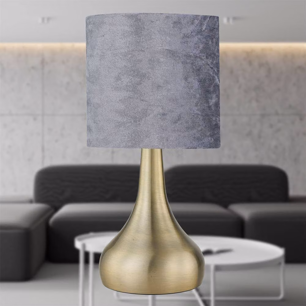 First Choice Lighting Romana Set of 2 Antique Brass Touch Table Lamps with Bronze and Grey Fabric Shades – 3