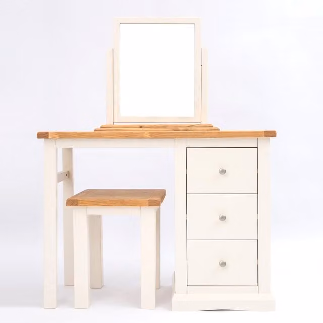 Cabinet Bits Castelli 3 Drawer Dressing Table Set in Off-White Waxed Pine with Chrome Knobs