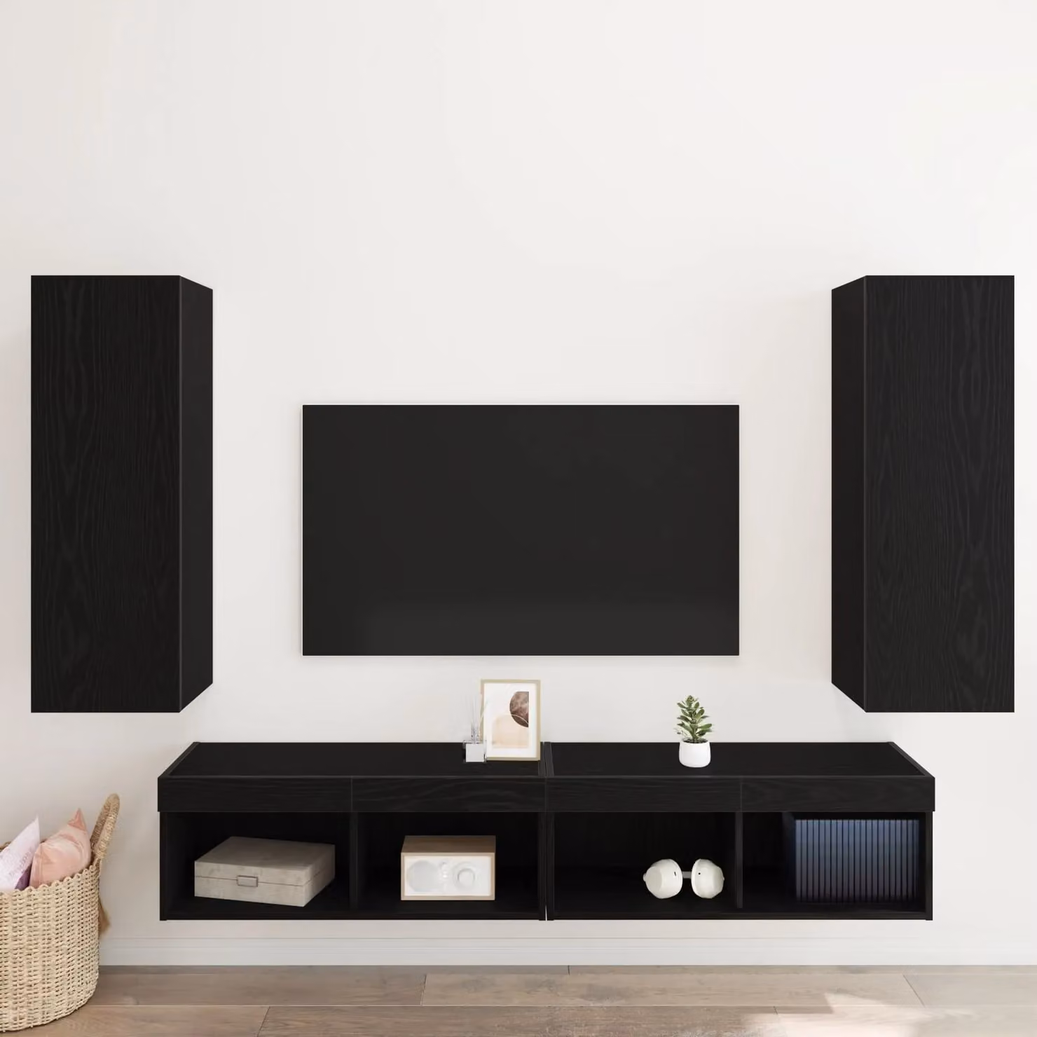 Berkfield Home Set of 2 Wall-Mounted Modern TV Cabinets in Black Oak, W/D/H: 30.5 x 30 x 90 cm – 4