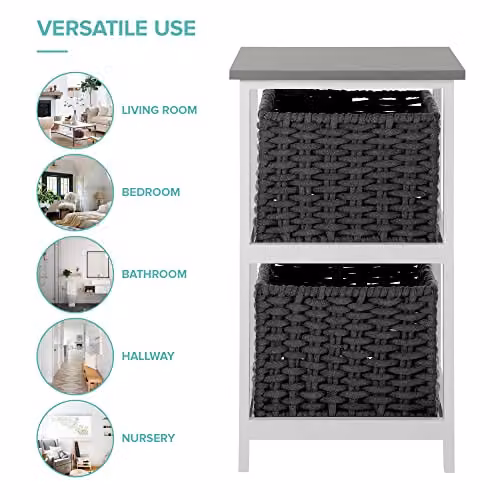 LIVIVO Habi Scandi Style 2 Drawer Wooden Storage Shelf Organiser in Black, Grey or White, W/D/H: 36.0 x 37.0 x 63.5 cm – 8
