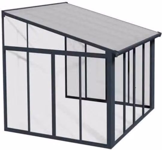 Palram Sanremo Veranda Lean To Greenhouse in Grey with Transparent Polycarbonate Panels, W: 300 cm, D: 310 cm – 1