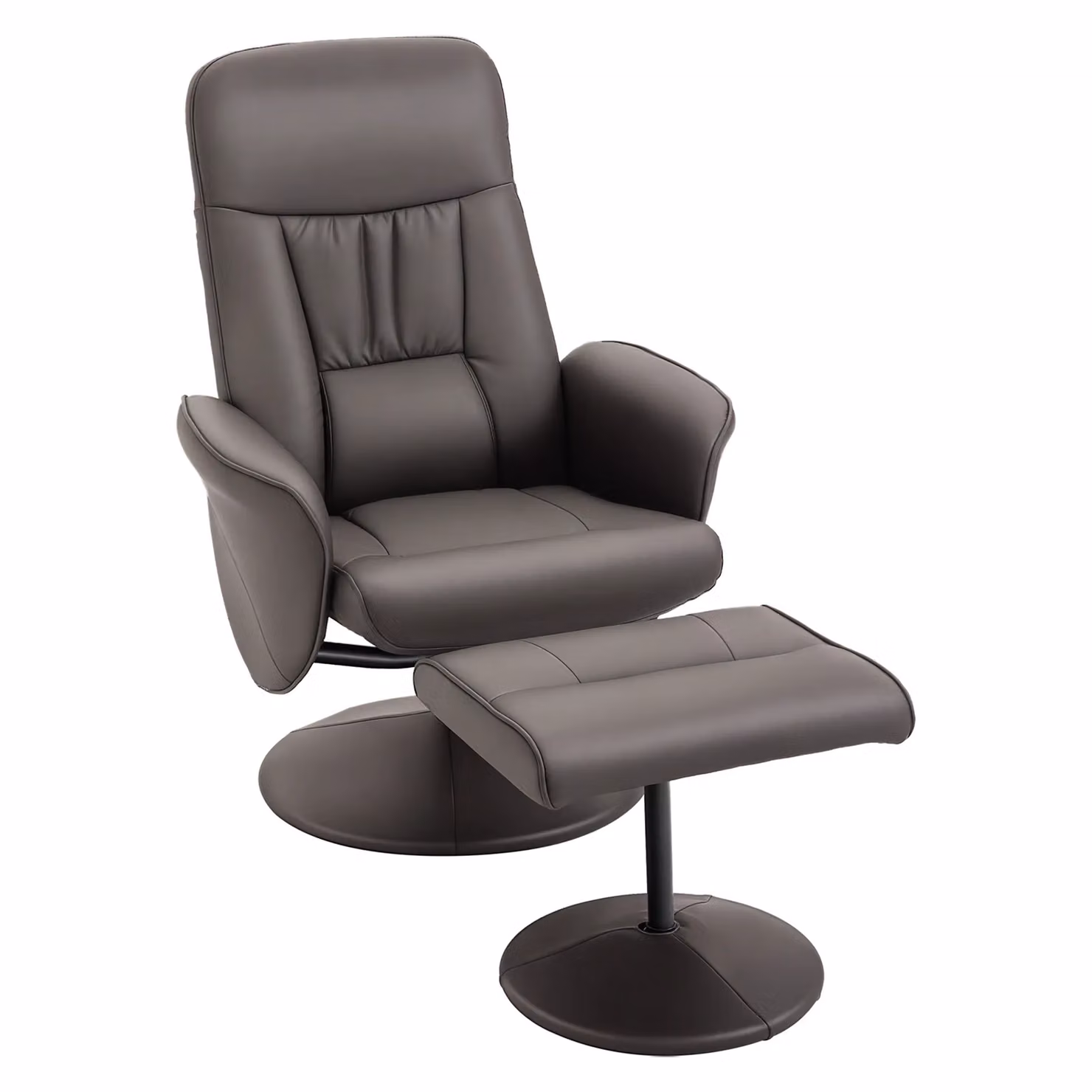 HOMCOM 2 Piece Reclining Armchair and Ottoman Set in Brown PU Leather with 360 Degree Swivel – 2