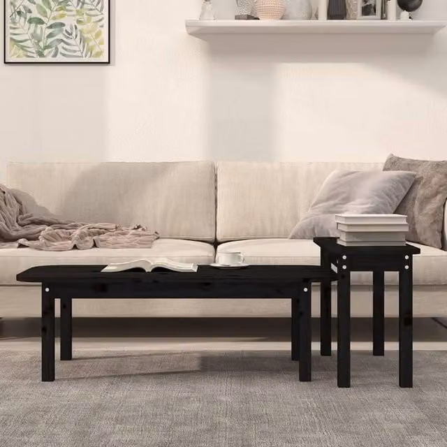 Berkfield Home Beautiful 2 Piece Black Solid Pine Wood Coffee Table Set with Nested Tops – 1