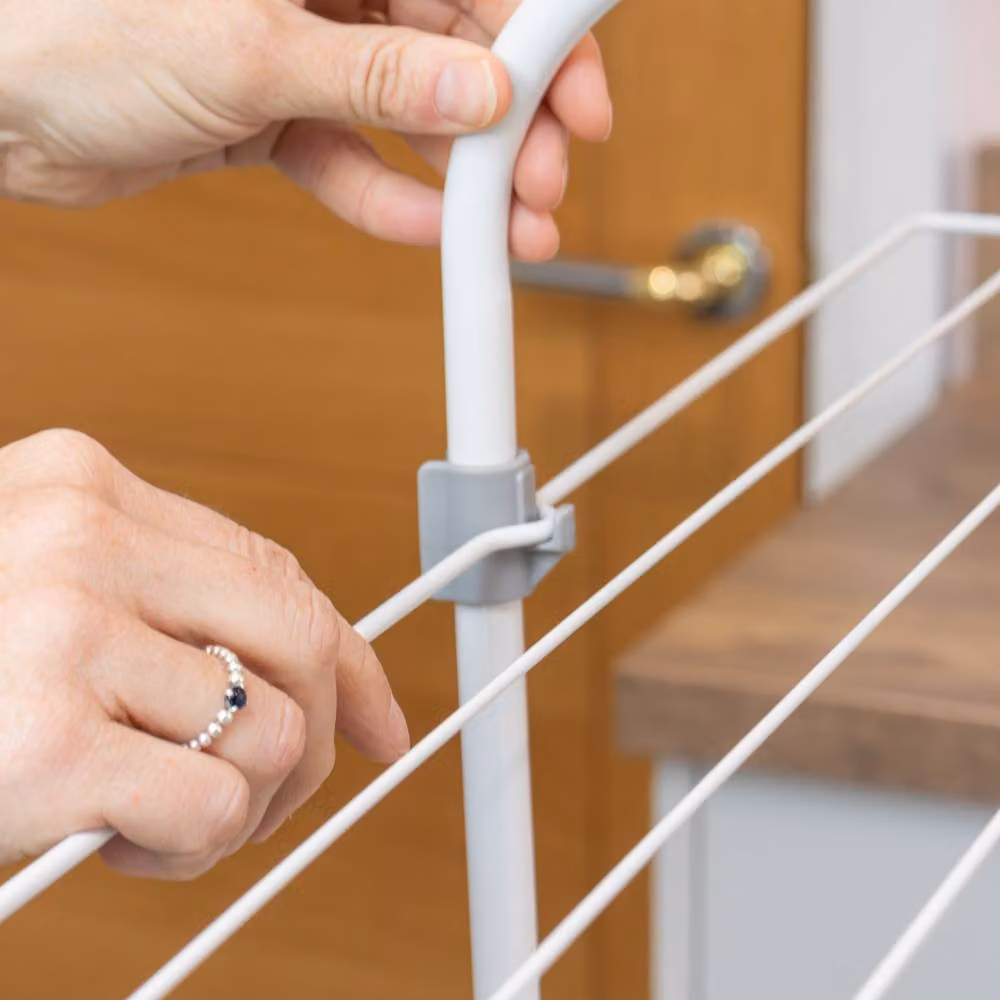 JVL Foldable 3 Tier Drying Rack with Hooks, White, W/D/H: 135.0 x 68.5 x 28.0 cm – 4