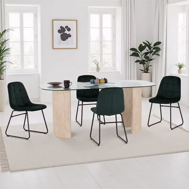 Seconique Modena Oval Glass Dining Set with Green Upholstered Lukas Chairs