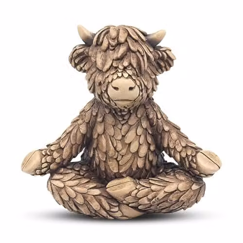 Lesser & Pavey Hughie Highland Cow Yoga Tabletop Decor Figurine, Brown and Multicolour