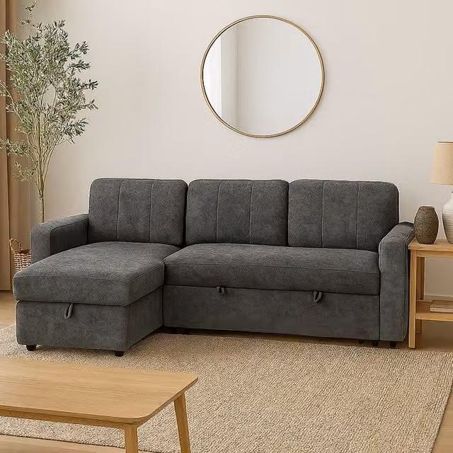 Aspire Nexis 3 Seater Corner Sofa Bed with Storage and Left-Facing Chaise in Grey