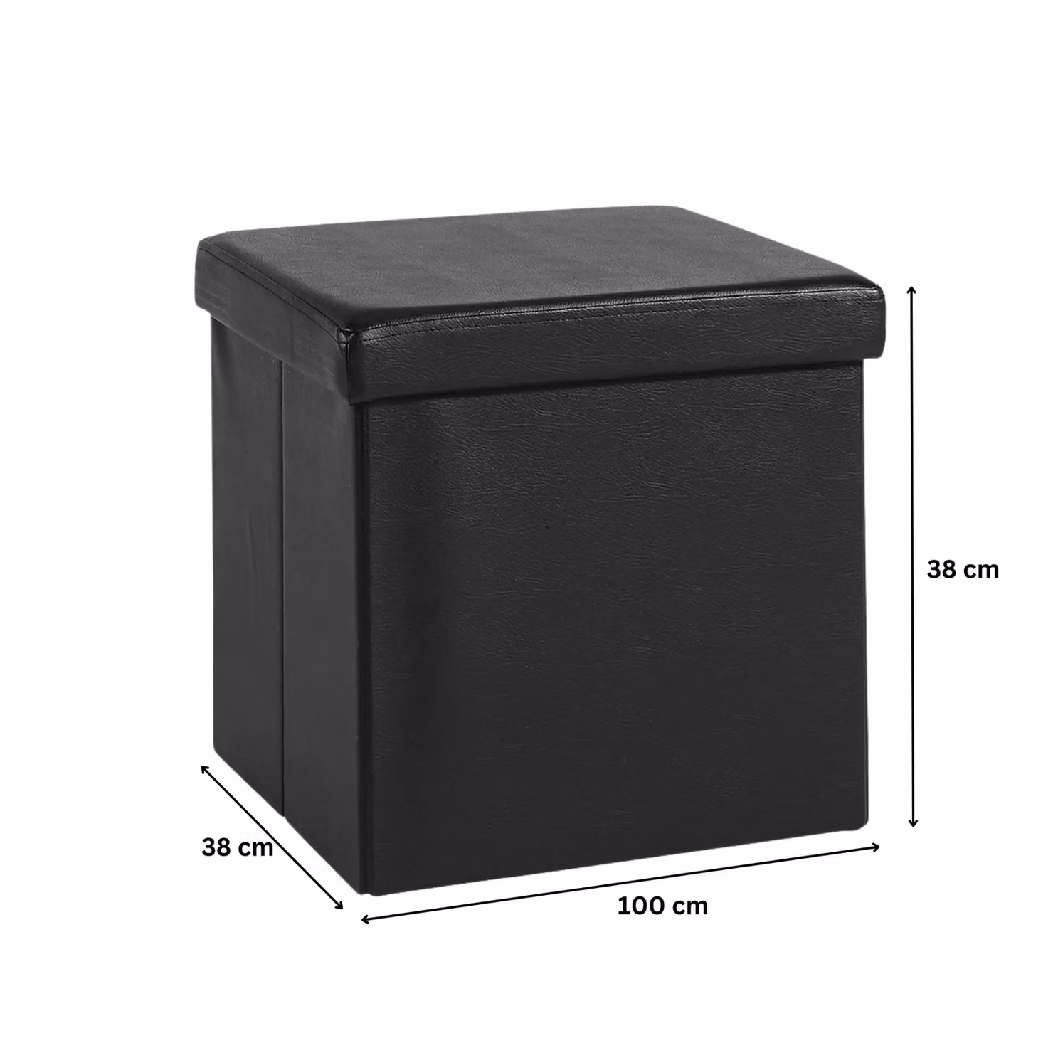 Home Source Folding Ottoman Storage Cube in Black Faux Leather, W/D/H: 38 x 38 x 38 cm – 4