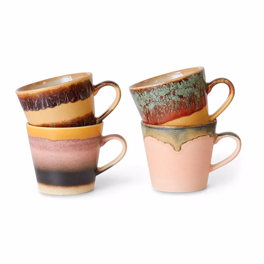 HKLIVING Vista Multicolour Ceramic Cappuccino Mugs, Set of 4