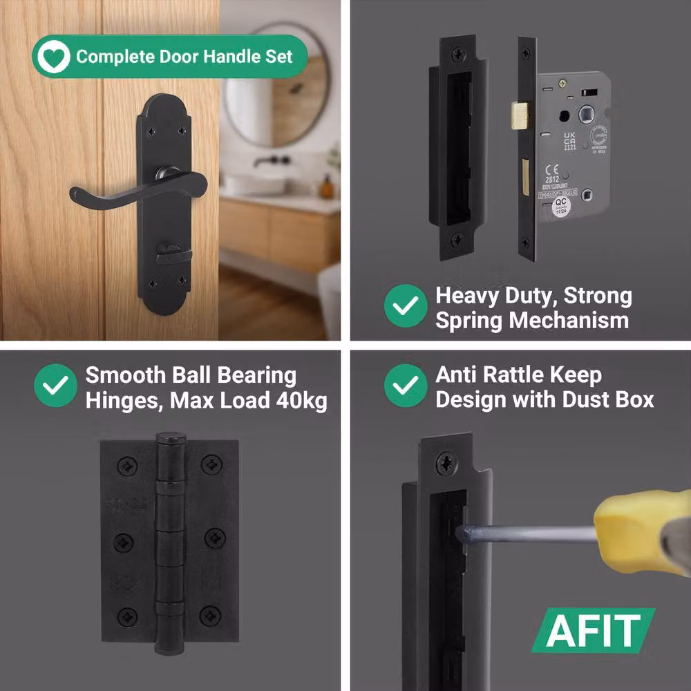 AFIT Matt Black Bathroom Door Handle Set, 1 Pair of Backplate Handles, W/H: 15 x 15 cm – 4