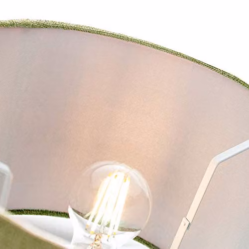 Happy Homewares Modern Cylinder Fabric and Metal Lampshade in Green and Silver, Diameter: 30 cm – 2