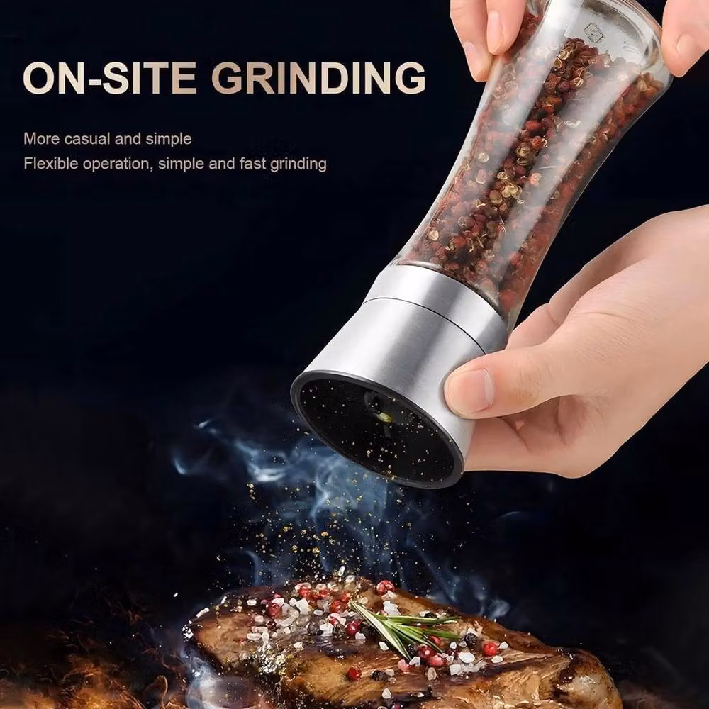 Kelvenix Adjustable Pepper and Salt Grinder Set in Silver with Ceramic Mechanisms – 5