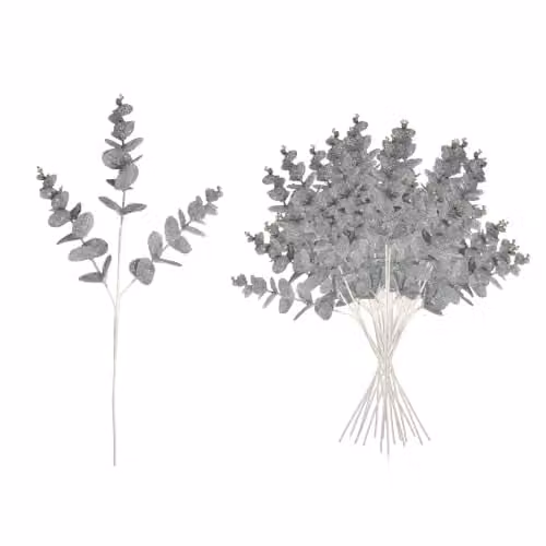 Shatchi Silver Artificial Eucalyptus Christmas Tree Picks, 18 Pack, Height: 55 cm – 1