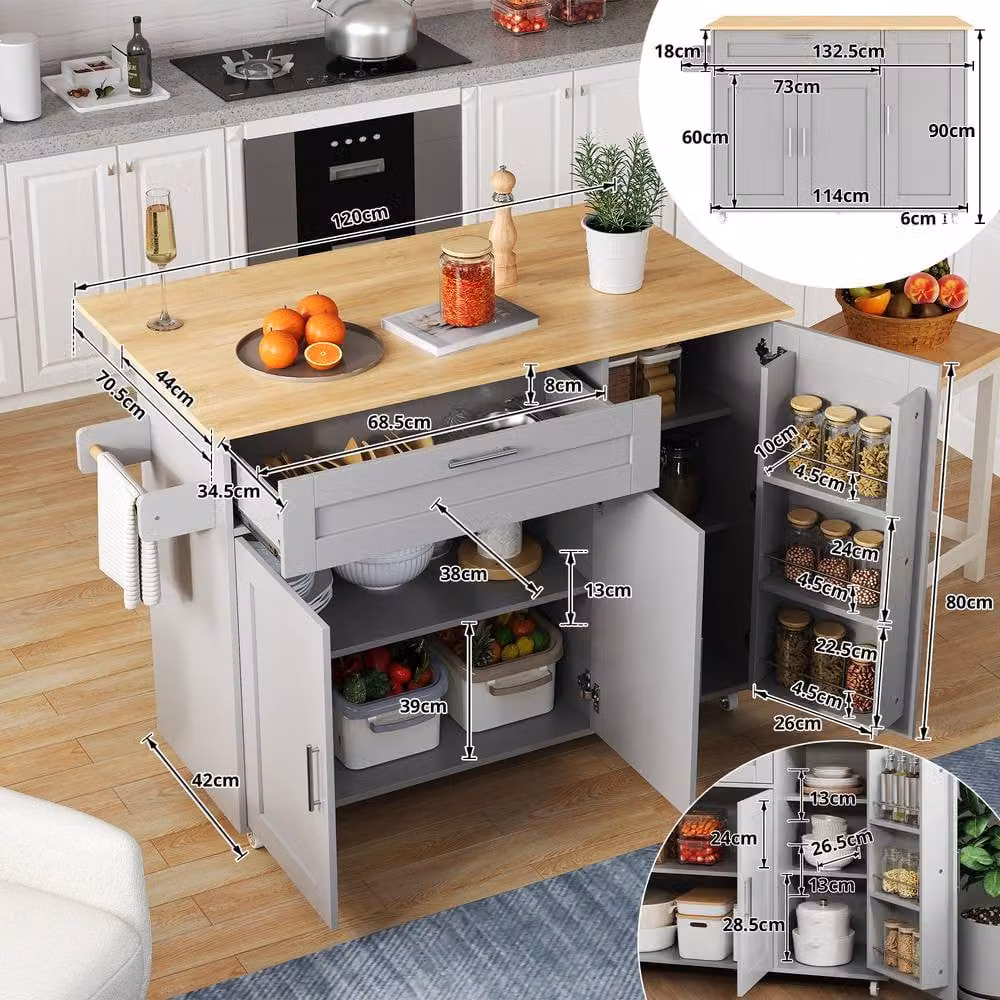 Merax Kitchen Island Trolley with Foldable Worktop in Grey and Silver – 2