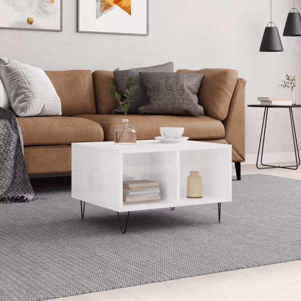 Berkfield Home Modern High Gloss White Coffee Table W: 60 cm, D: 50 cm, H: 36.5 cm – 2