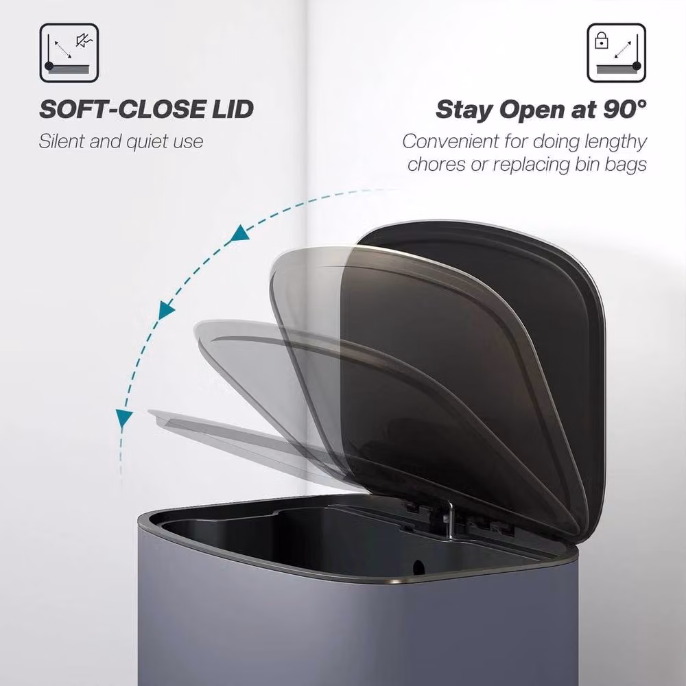 KORVIXA Grey Pedal Bin with Soft-Close Lid and Removable Inner Bucket, Height: 100 cm – 5