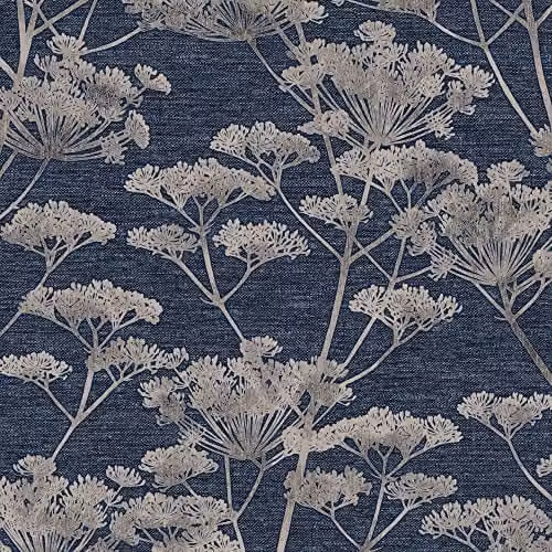 Graham & Brown Boutique Sapphire Serene Seedhead Floral Wallpaper in Blue