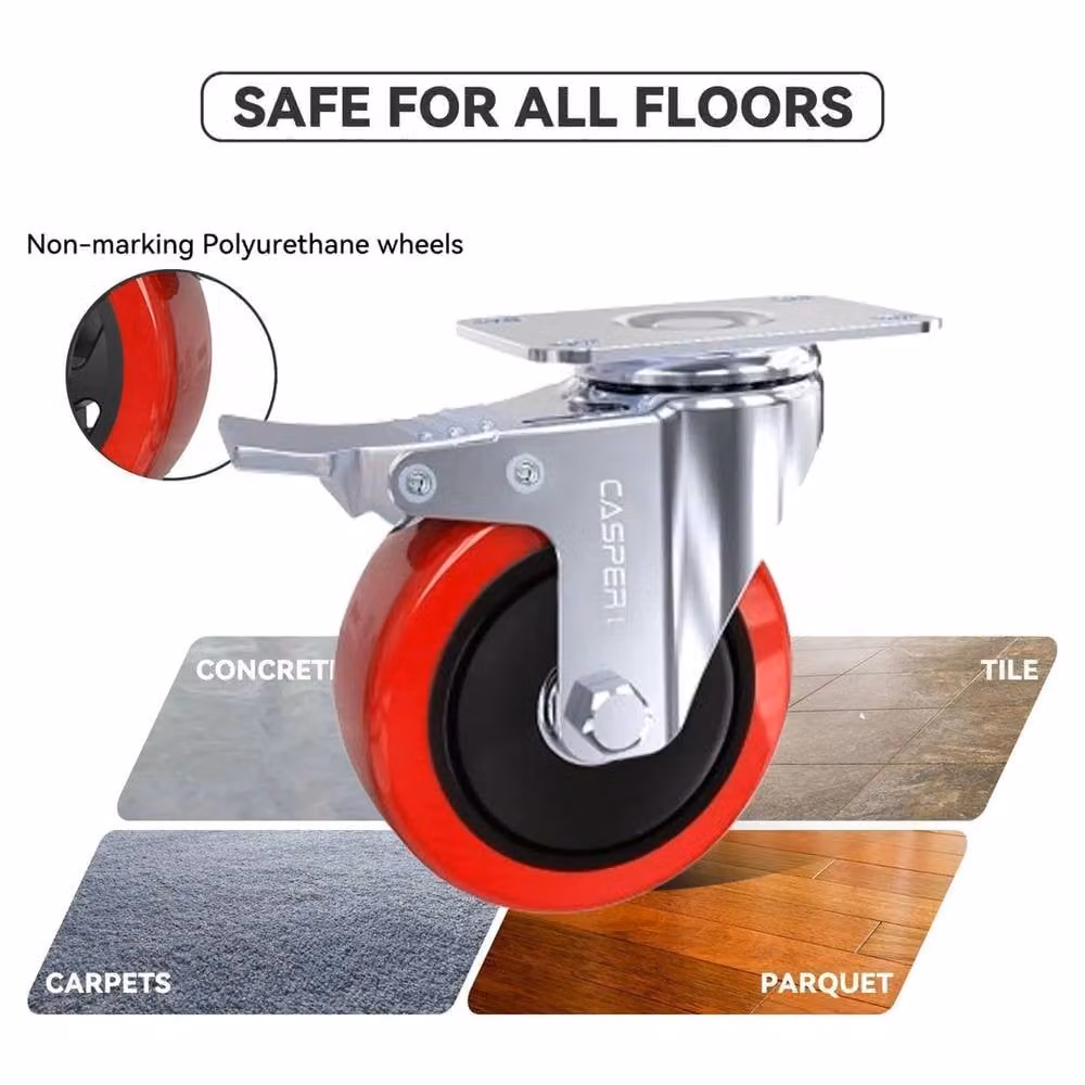 NESTLUNE Set of 4 Heavy Duty 100mm Red Rubber Swivel Castor Wheels with 700kg Capacity – 3