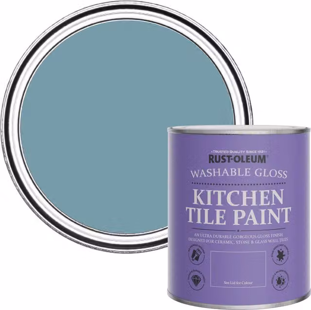 Rust-Oleum Water-Based Kitchen Tile Paint in Gloss Finish, Pacific State Blue, 750ml