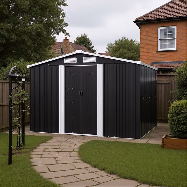 Breeins Metal Garden Tool Storage Shed in Charcoal Black