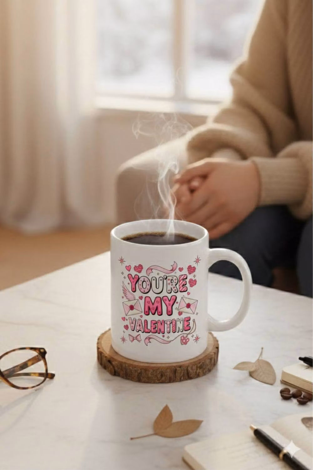 Dyzi You're My Valentine Printed Ceramic Mug in White and Pink – 5