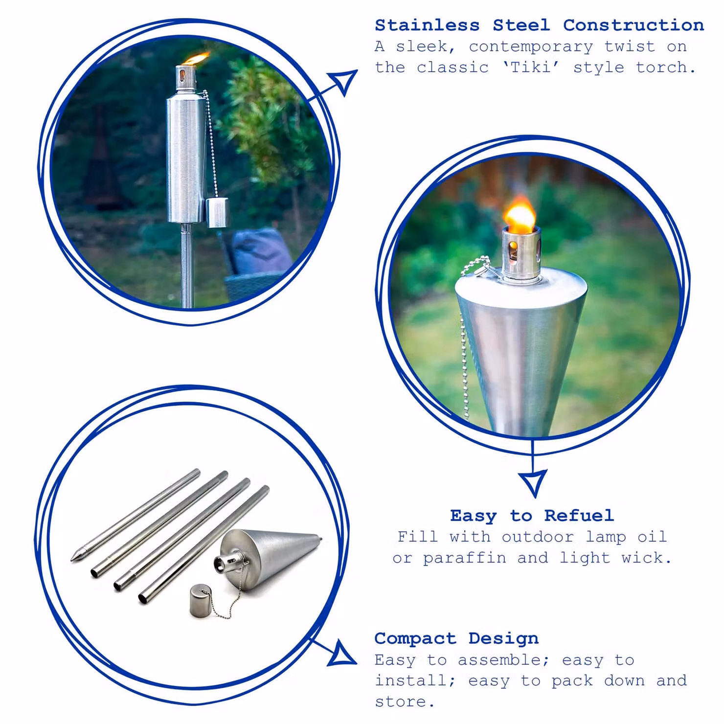 Harbour Housewares Metal Garden Torches in Silver, Pack of 2, Height: 146 cm – 8