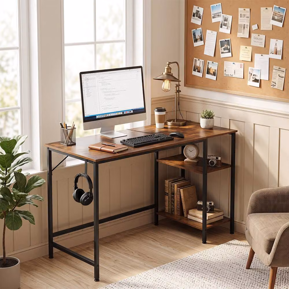 Costway Reversible Modern Home Office Computer Desk in Brown – 4