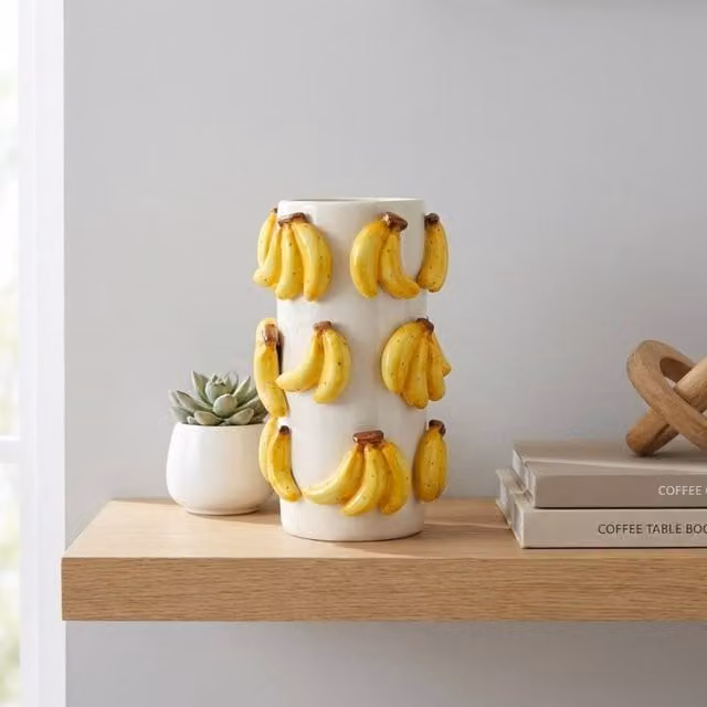 Garden Greatness Relica 3D Banana Ceramic Vase Decoration, Multicolour, H 22.0 cm x W 12.5 cm x D 12.5 cm