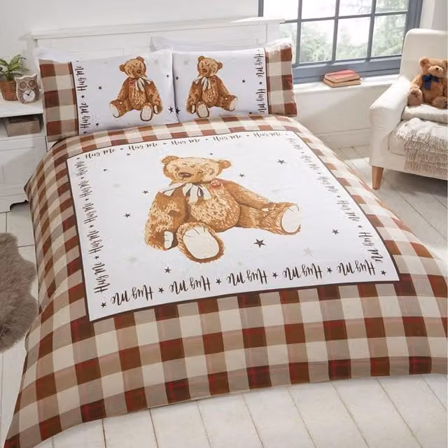 Hug Me Checked Polycotton Duvet Set and Pillowcase in Beige, Yellow and White, W/D/H: 135 x 200 cm, Pillowcase: 50 x 75 cm