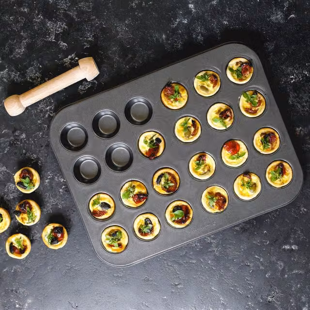 MasterClass Non-Stick 24 Hole Mini Muffin Tray, Carbon Steel, Grey, W: 35 cm, D: 27 cm – 1