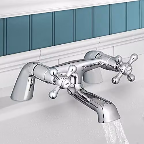 Nes Home Victorian Traditional Two Handle Bath Filler Tap in Metallic Silver