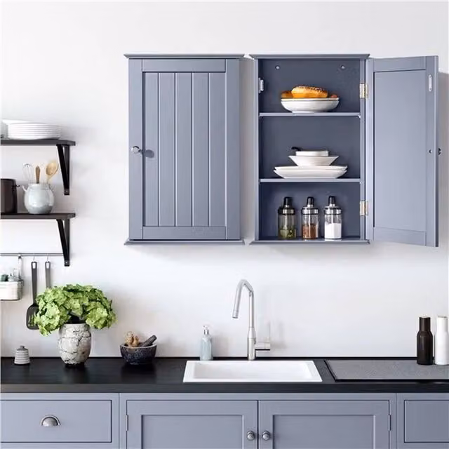 EONLION Grey Matt Wall Mounted Bathroom Medicine Cabinet with Internal Shelves and Hinged Doors